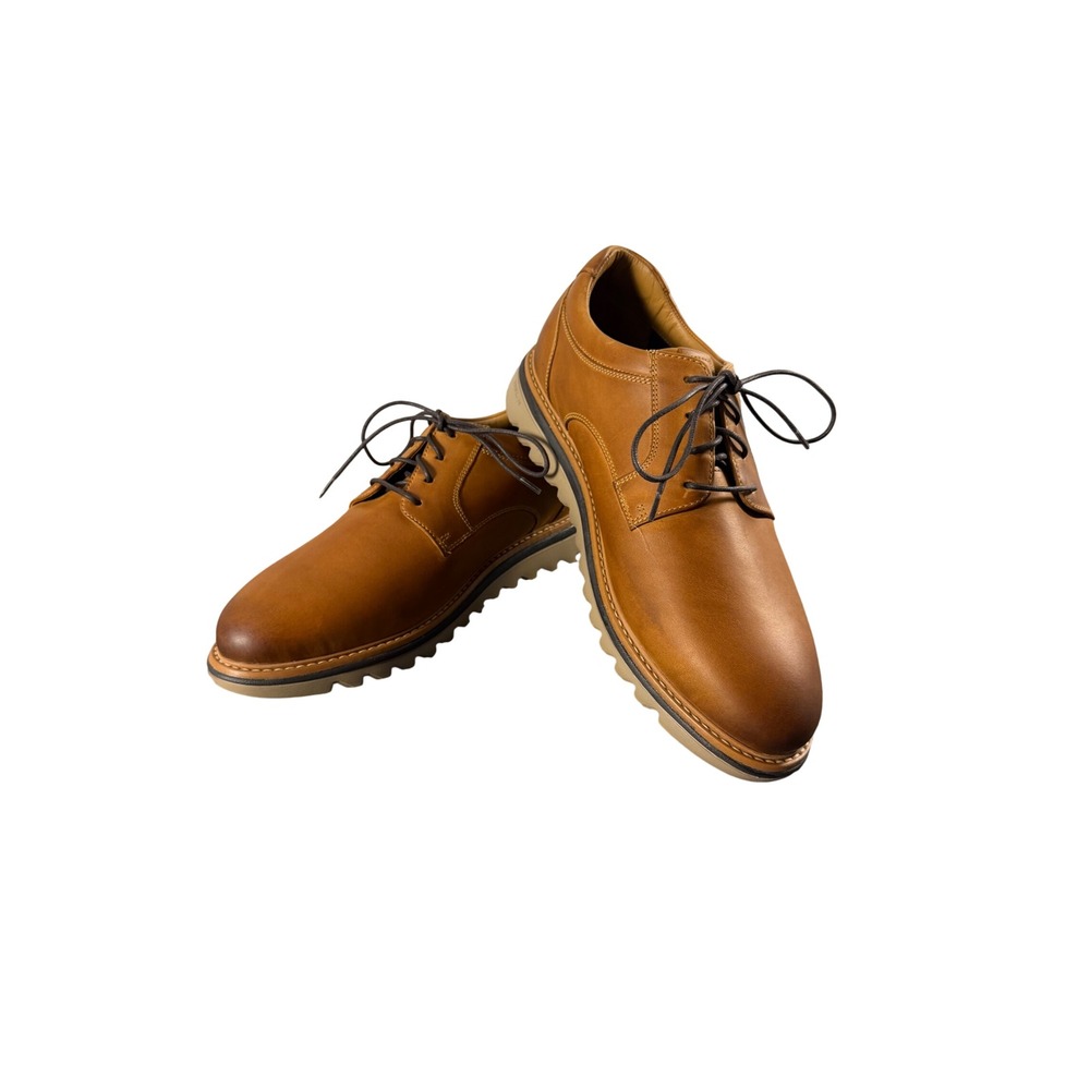 Johnston &‎ Murphy Mens TRUFOAM Tan Leather Plain Toe Oxford Dress Shoes
